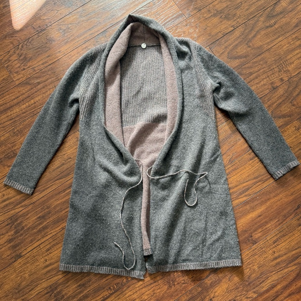 Margaret O'Leary 100% Cashmere Gray Pink Open-Front Tie Waist Cardigan | Small